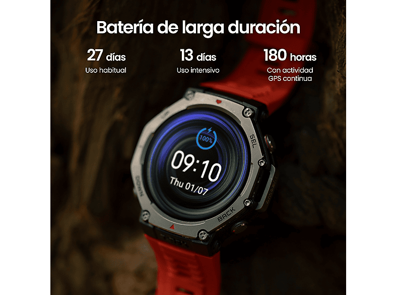 Smartwatch - Amazfit T-REX 3 LAVA RED, 22 mm, Polímero, Acero inoxidable