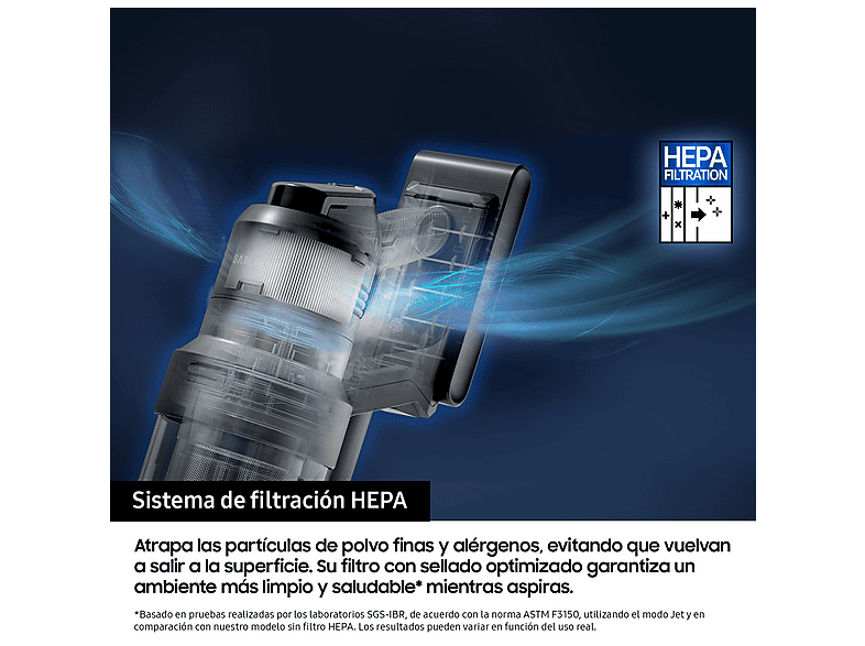 Aspirador escoba - Samsung VS90F40DEK/WA BESPOKE AI JET ULTRA, 400 W, Potencia de succión 400 AirWatt, Depósito 2,5 l, Autonomía 160 min, Negro