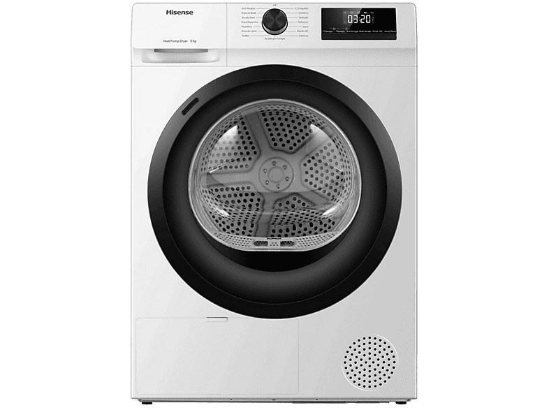 Secadora bomba de calor - Hisense DHQE800BW2 , Eléctrico, 8 kg, 16 programas, Blanco