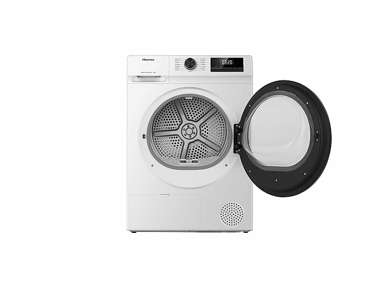 Secadora bomba de calor - Hisense DHQE800BW2 , Eléctrico, 8 kg, 16 programas, Blanco