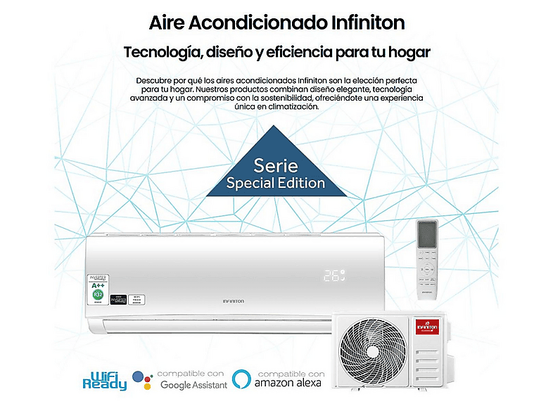 Aire acondicionado Split 1x1 - Infiniton SPTSE09A2, 9000 fg/h, Función Inverter, Blanco