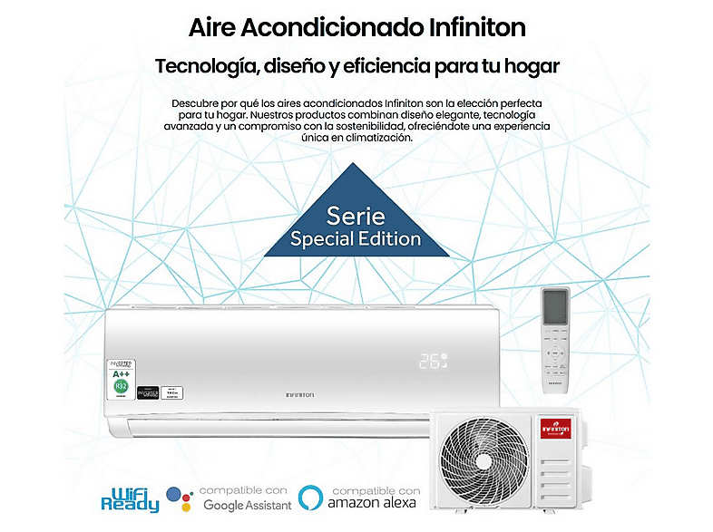 Aire acondicionado Split 1x1 - Infiniton SPTSE12A2, 24000 fg/h, Función Inverter, Blanco