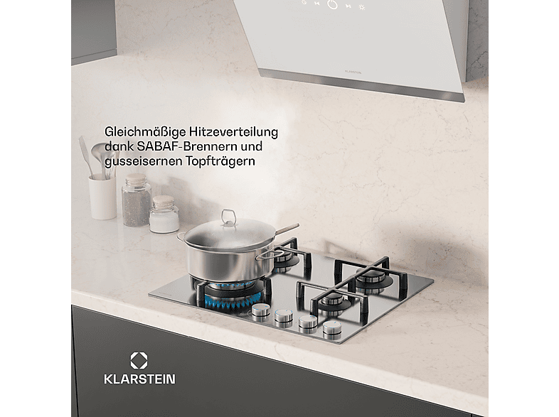 Placa de gas - Klarstein Illuminosa 4, 4 zonas, Países Bajos y Bélgica, 59,1 cm, Inox