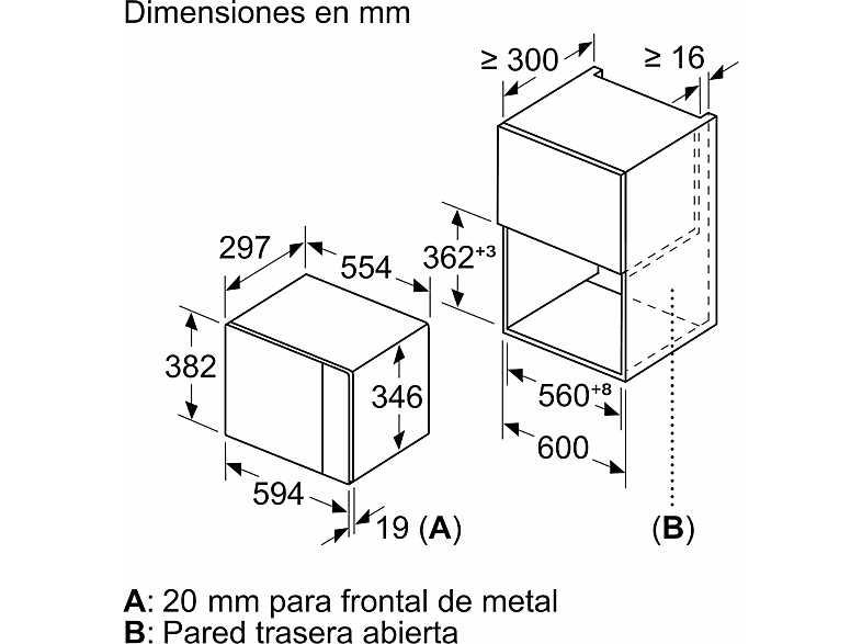 Microondas integrable - Balay 3CG5172N2, 800 W, 5 niveles, 20 l, Negro