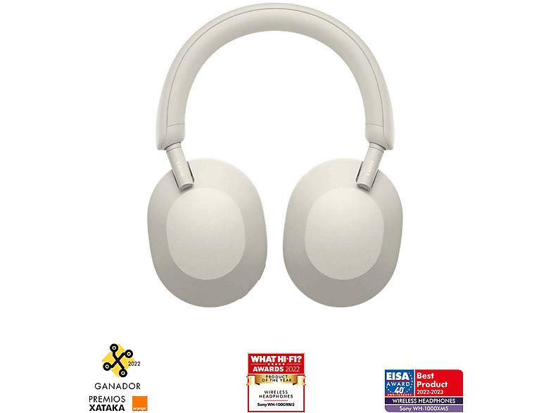 Auriculares inalámbricos - Sony WH-1000XM5S, Cancelación ruido (Noise Cancelling), 30h, Hi-Res, Carga Rápida, Con Asistente, Bluetooth, Diadema, Plata