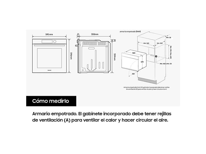 Horno - Samsung NV68A1170BS/EC, Multifunción, Pirolítico, 68l, Encastrable, 59.5 cm, Inox