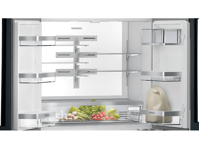 Frigorífico americano - Siemens KF96RSBEA, No Frost, 572 l, 183 cm, Cajón HyperFresh, SuperCongelación y Refrigeración, Negro