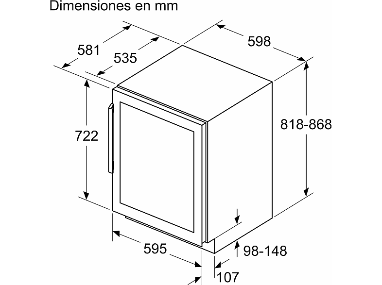 Vinoteca - Siemens KU21WAHG0, 3 glass panels, UV-filter, 44 botellas, 120 l, Negro