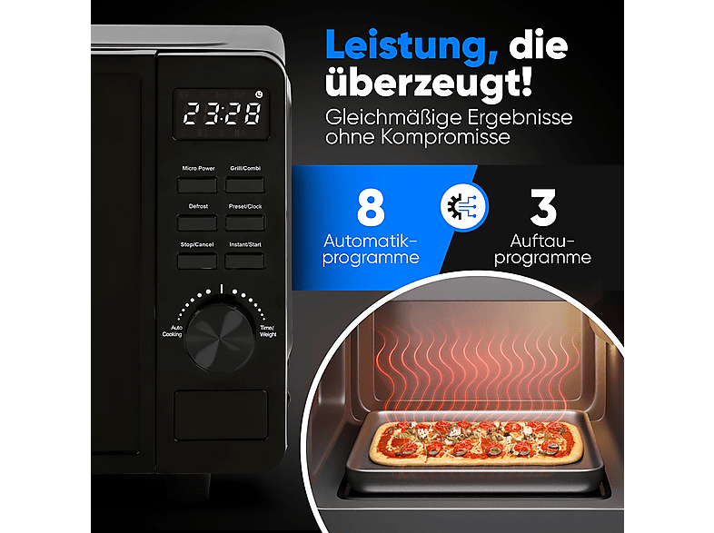 Microondas - Proficook PC-MWG 1278, 1150 W, 5 potencia, Negro