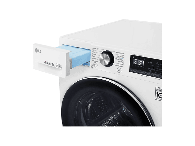 Secadora bomba de calor - LG RC80V9AV2W, Eléctrico, 13 programas, White