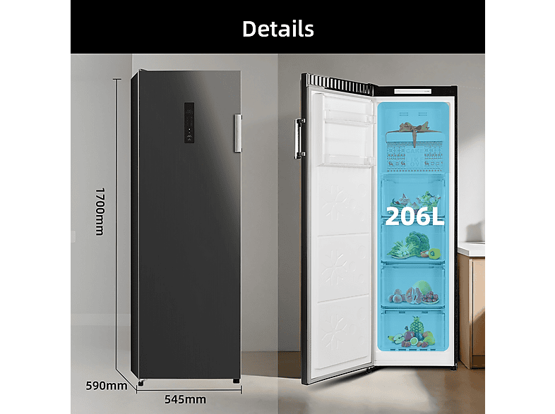 Congelador vertical - Chiq CSD206NEID, 206 l, 1700 mm, Color Inox Oscuro