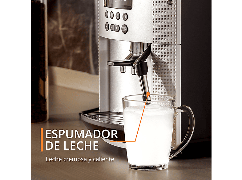 Cafetera superautomática - Krups Essential EA815E70, 1450 W, 15 bar, 1.7 L, 3 temp., Sistema Thermoblock, Molinillo integrado, 2 tazas, Plateado