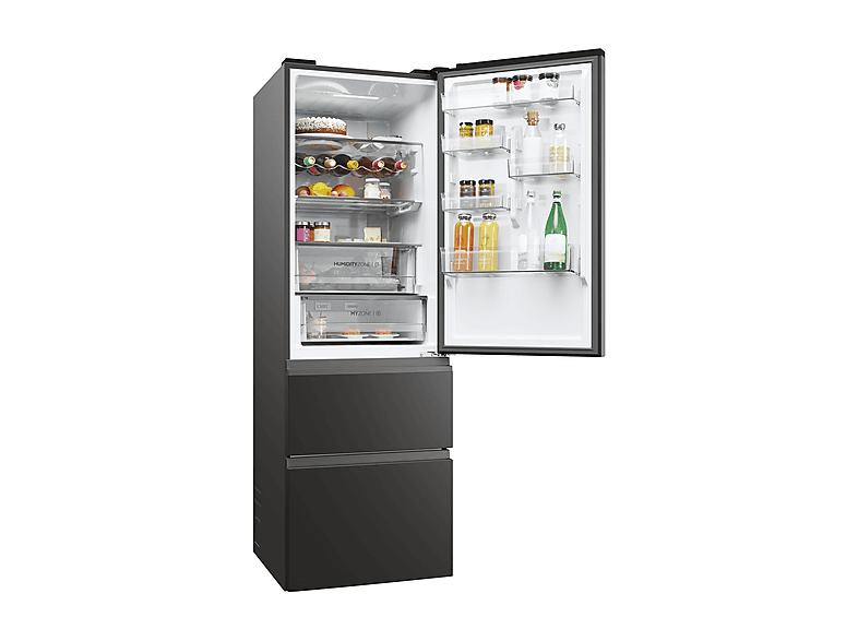Frigorífico combi - Haier HTW5618DNPT, No Frost, Total No Frost, Altura 1850 mm, Capacidad 360 l, Negro