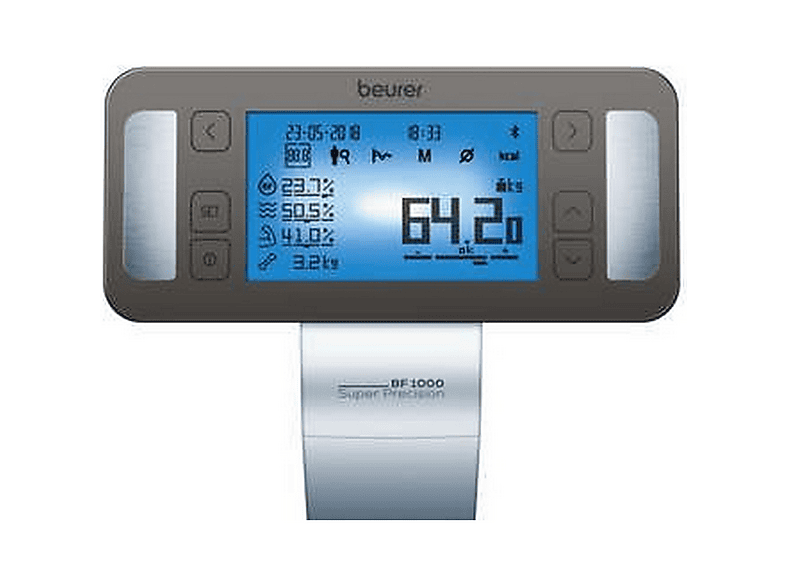 Báscula de baño - Beurer BF1000, 10 Memorias + Modo invitado, Hasta 200 kg, Apagado automático, 8 Electrodos, Gris