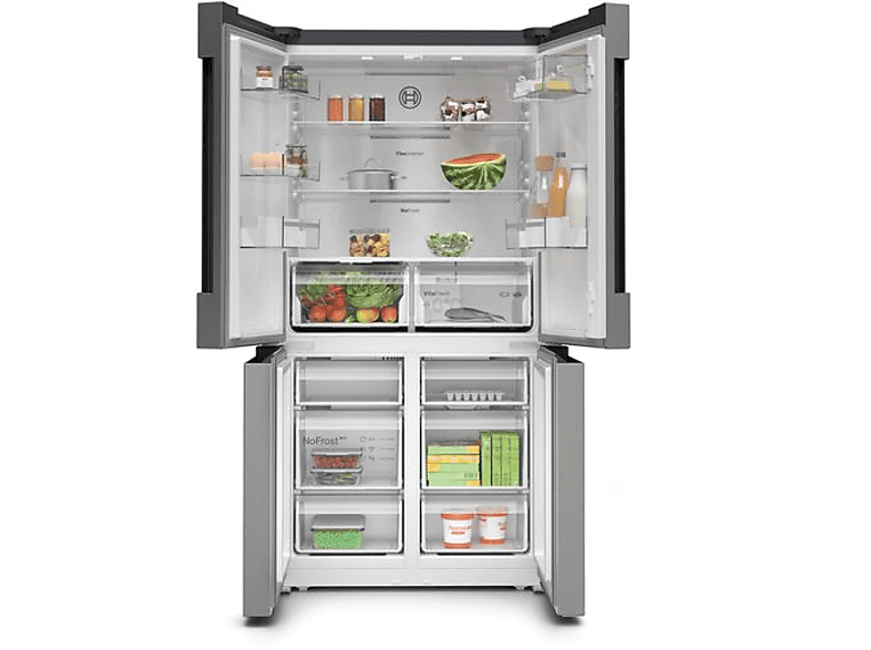 Frigorífico americano - Bosch KFN96VPEA, No Frost, 183 cm, 605 l, Sistema MultiAir Flow, Capacidad XXL ancho especial 90 cm, Acero Inox