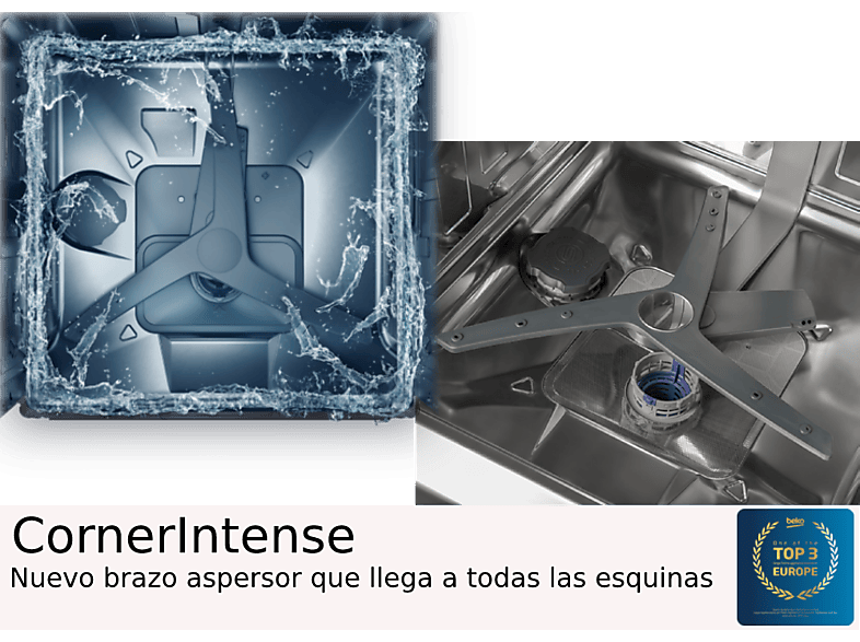 Lavavajillas - Beko BDFN26640XC, 9.5 l, 16 servicios, 6 programas, 60 cm, Tercera bandeja, Corner Intense, Fast+, Inox