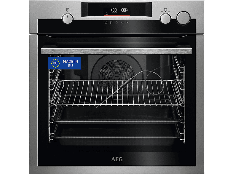 Horno a vapor - AEG BSE572360M, Multifunción, Pirolítico, 72 l, Sonda térmica, 60 cm, Inox