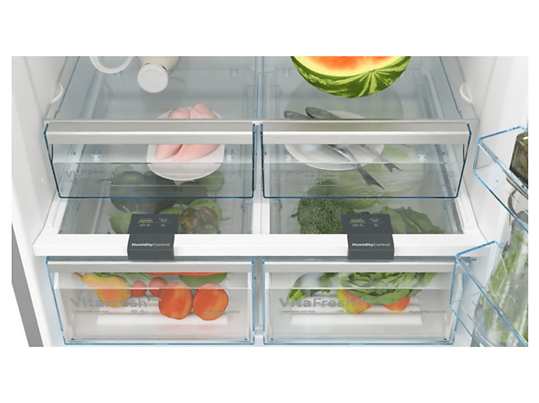 Frigorífico combi - Bosch KGB86XIEP, No Frost, 186 cm, 631 l, Capacidad XXL 86 cm de ancho, Cajón VitaFresh, Inox