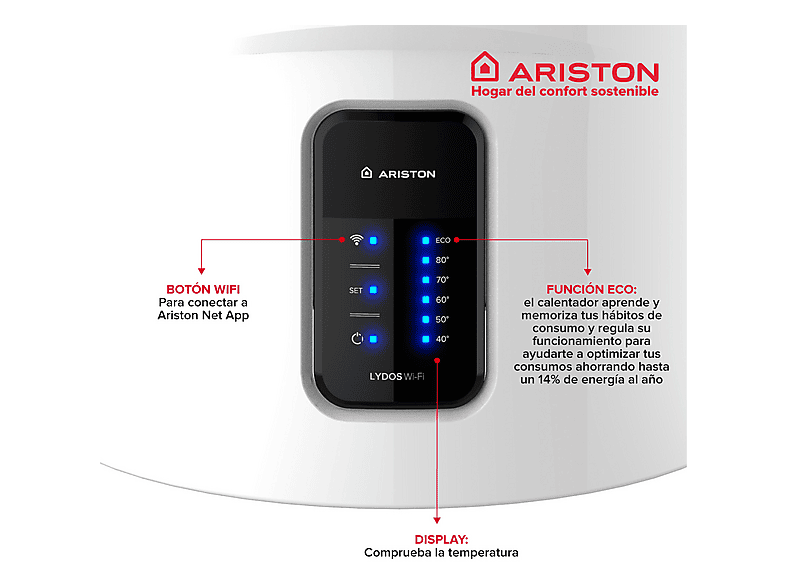 Termo Eléctrico - Ariston LYDOS WIFI 80 V 1,5K EU + KIT POLIF, 80 l, Blanco