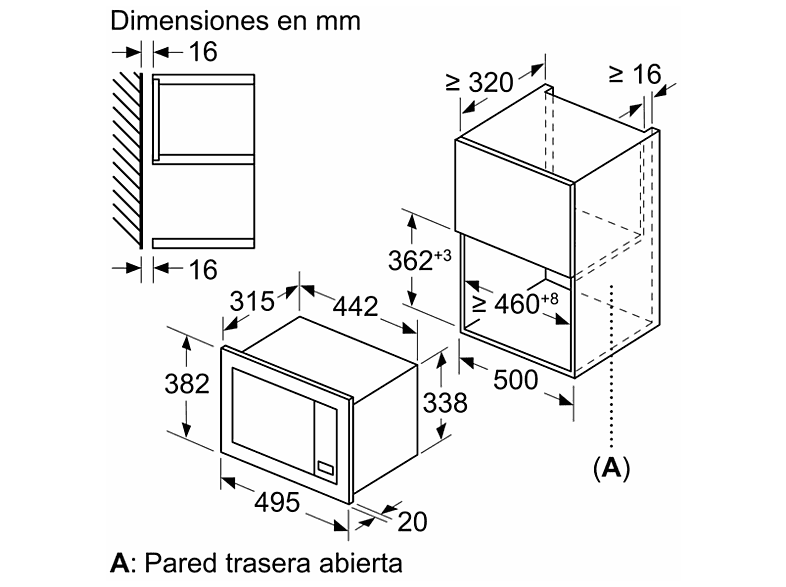 Microondas integrable - Balay 3CG5142X3, 800 W, 5 niveles, 20 l, Negro/Acero inoxidable