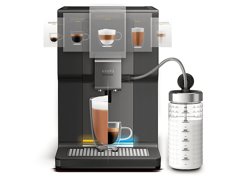 Máquina espresso - Krups Intution Preference EA875U10, 15 bar, 1450 W, 2 tazas, Negro