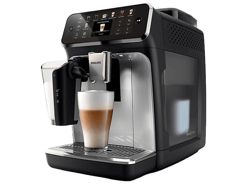 Máquina espresso - Philips 5500 series EP5546/70, 15 bar, 1500 W, 0,26 l, 2 tazas, Negro, Plata