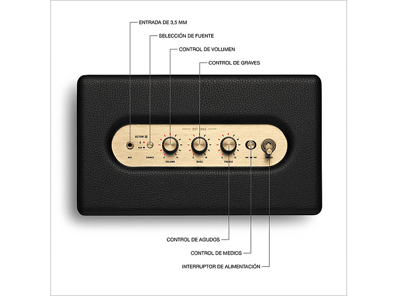 Altavoz bluetooth - Marshall Acton III, 30 W, Bluetooth 5.2, Negro