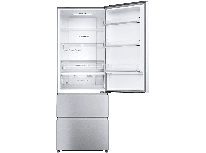 Frigorífico combi - Haier Series 5 HTR5720ENMG, No Frost, 201 cm, 483 l, My Zone, Humidity Zone, Plata