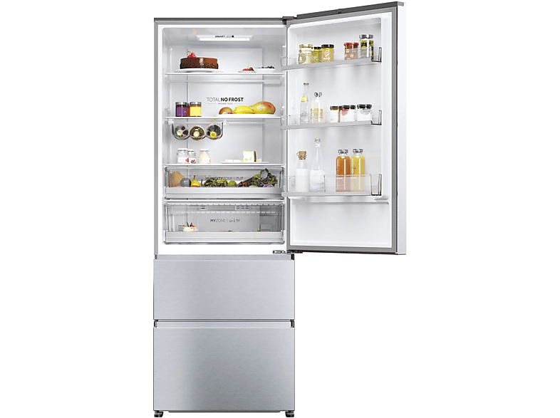 Frigorífico combi - Haier Series 5 HTR5720ENMG, No Frost, 201 cm, 483 l, My Zone, Humidity Zone, Plata