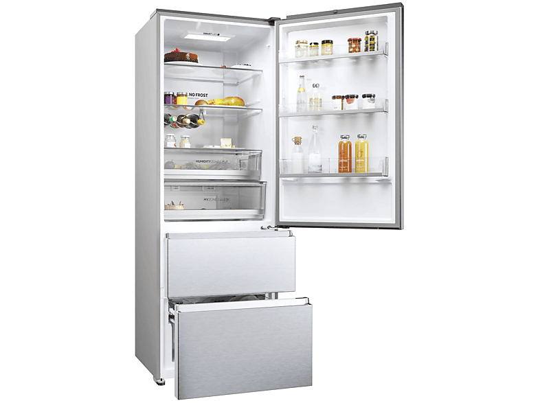 Frigorífico combi - Haier Series 5 HTR5720ENMG, No Frost, 201 cm, 483 l, My Zone, Humidity Zone, Plata