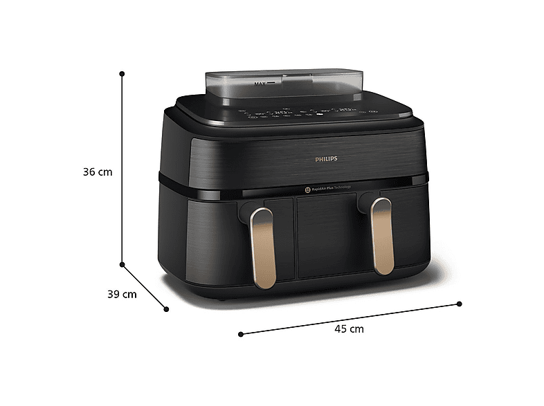Freidora de aire - Philips 5000 series NA552/00, 2750 W, 9 l, Negro, Oro