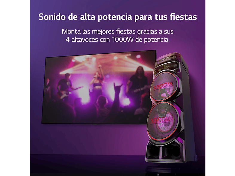 Altavoz de gran potencia - LG XBOOM RNC9, 1000W, Luces Multi Color, Efectos DJ, Función karaoke, Efectos de Voz, Negro