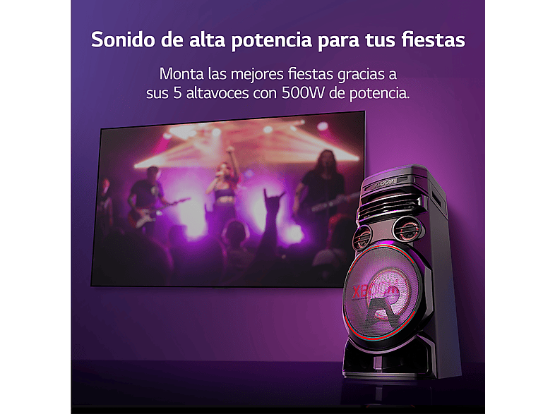 Altavoz de gran potencia - LG XBOOM RNC7, 500W, Luces Multi Color, Efectos DJ, Función karaoke, Efectos de Voz, Negro