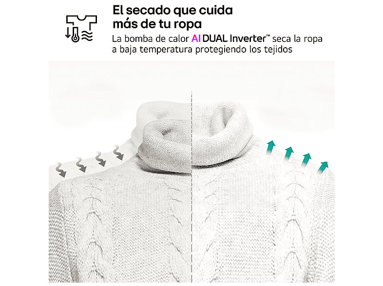 Secadora bomba de calor - LG RH90V9PV2N, Independiente, 9kg, 14 programas, Acero Inoxidable