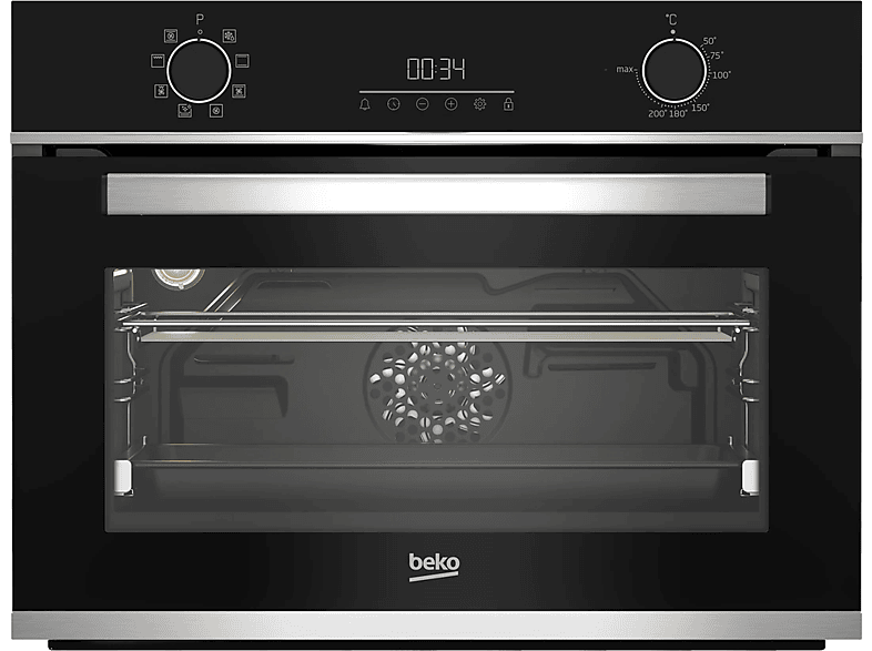 Horno compacto - Beko BBCM13300XC, Multifunción, Parcialmente catalítico, 48 l, 59.4 cm, Integrable, Negro