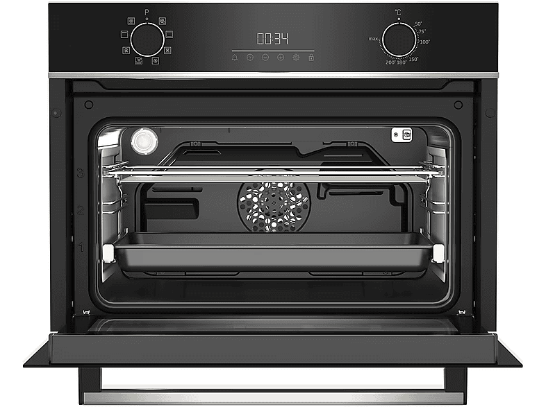 Horno compacto - Beko BBCM13300XC, Multifunción, Parcialmente catalítico, 48 l, 59.4 cm, Integrable, Negro