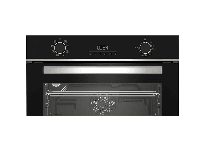 Horno compacto - Beko BBCM13300XC, Multifunción, Parcialmente catalítico, 48 l, 59.4 cm, Integrable, Negro