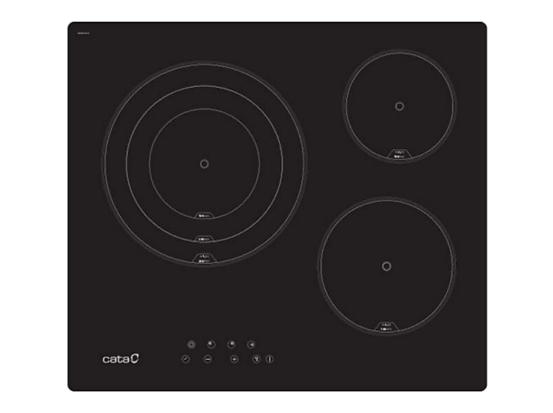 Placa vitrocerámica - Cata TT 6003, 3 zonas, Zona grande 28 cm, Control táctil, 56 cm, Negro