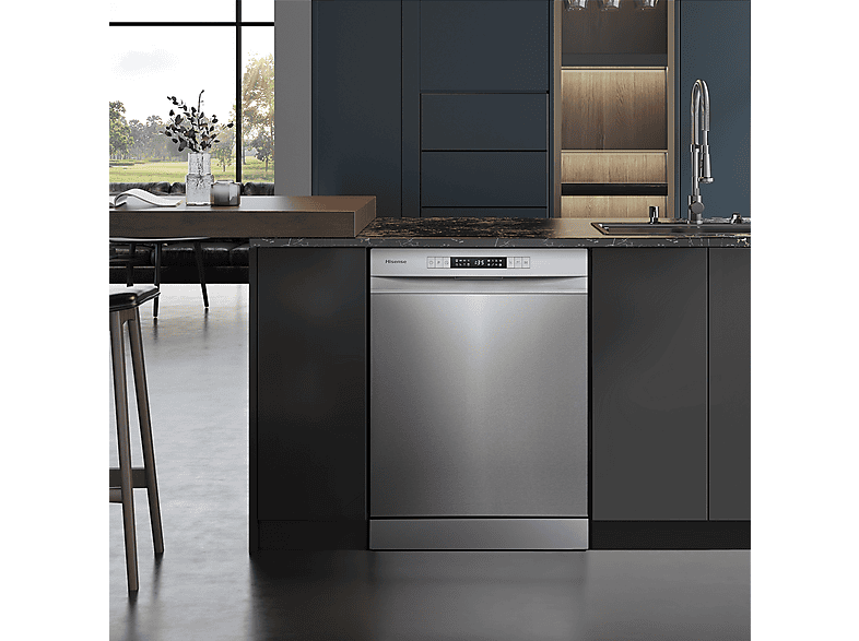 Lavavajillas - Hisense HS623D10X, 14 servicios, 7 programas, 60 cm, Media Carga, Tercera bandeja, Inox