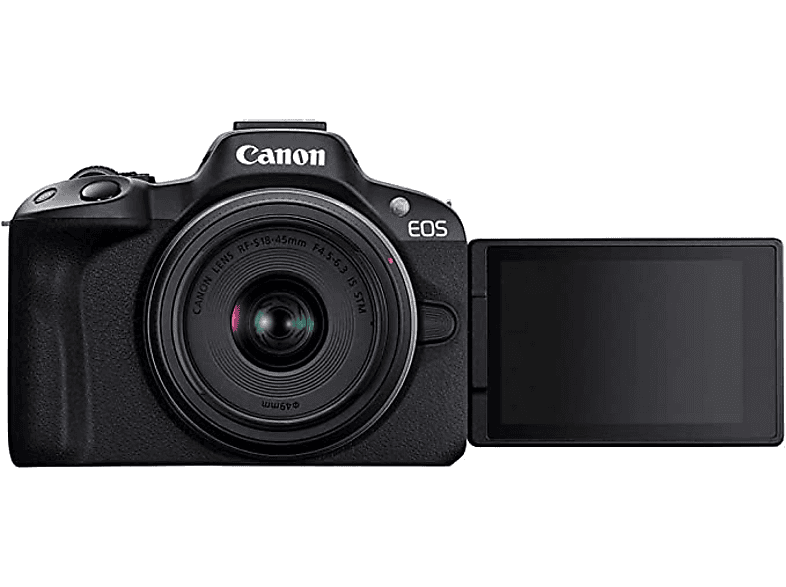 Cámara EVIL - Canon R50, Con RF-S 18-45 F4.5-6.3 IS, Kit creator, 24.2 megapixel, Wi-Fi, Negro