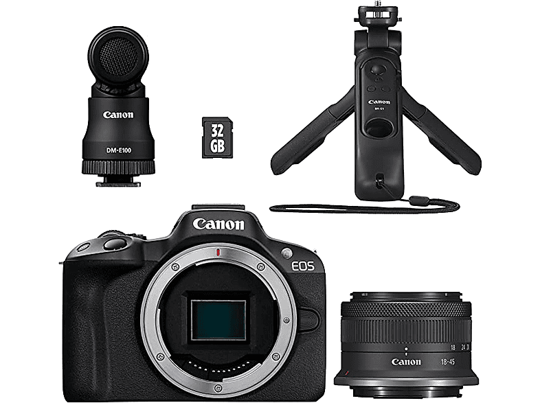 Cámara EVIL - Canon R50, Con RF-S 18-45 F4.5-6.3 IS, Kit creator, 24.2 megapixel, Wi-Fi, Negro