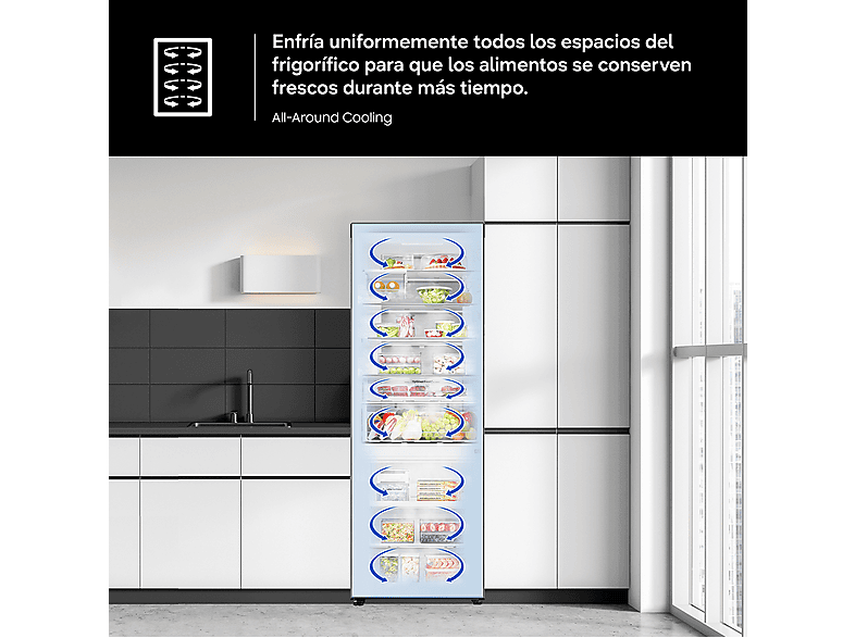 Frigorífico combi - Samsung Smart RB34C632DSA/EF, No Frost, 185.3cm, 341l, All Around Cooling, Dispensador de agua, WiFi, Inox