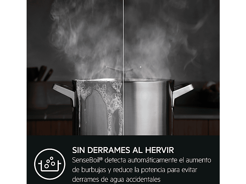 Placa de inducción - AEG Serie 7000 SenseBoil V64IIB10FB, 4 zonas, 590 mm, Negro