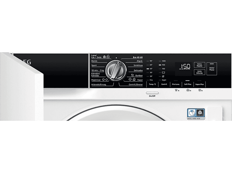 Lavadora integrable - AEG LFN7G8434F, 8 kg, 1400 rpm, Tecnología ProSense, Función Vapor, Sin panelar