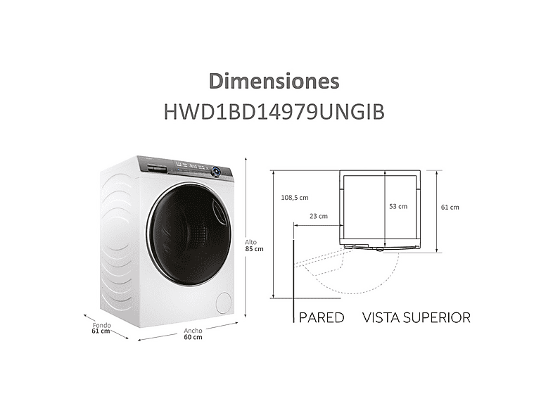 Lavadora secadora - Haier I-Pro Series 7 Plus HWD1BD14979UNGIB, 10kg+6kg, 1400 rpm, Motor Direct Motion, 14 programas, Wi-Fi, Autodosificación, Blanco
