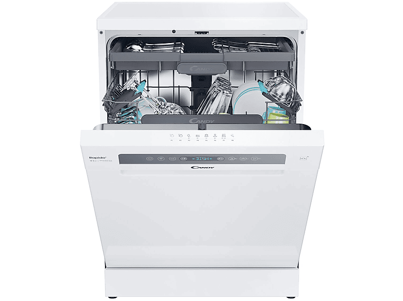 Lavavajillas - Candy Rapido' CF 5C7F1W, 15 servicios, 8 programas, Inicio Diferido, Motor Inverter, 60 cm, Conectividad Wi-Fi, Blanco