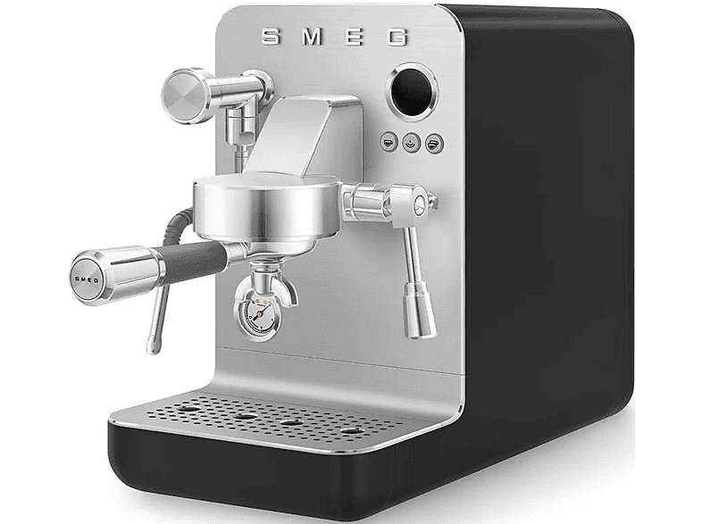 Cafetera espresso - Smeg EMC02BLMEU, 15 bar, 1700 W, 2 tazas, Negro, Acero inoxidable