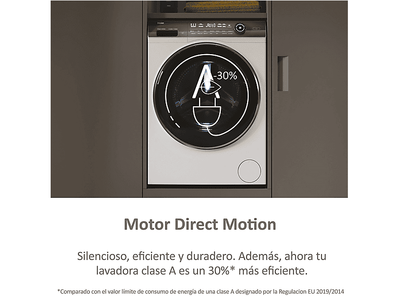 Lavadora carga frontal - Haier I-Pro Series 7 Plus HW110B14979EUGIB, 11 kg, 1400 rpm, Motor Direct Motion, Clase A-30%, Función vapor, Wi-fi, Blanco