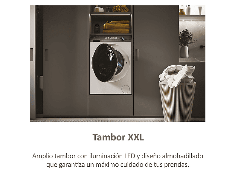 Lavadora carga frontal - Haier I-Pro Series 7 Plus HW110B14979EUGIB, 11 kg, 1400 rpm, Motor Direct Motion, Clase A-30%, Función vapor, Wi-fi, Blanco