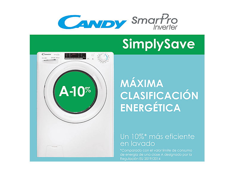 Lavadora secadora - Candy Smart Pro Inverter COW 4854TWM6/1-S, 8 kg/5 kg, 1400 rpm, 16 programas, Wi-Fi, A-10% en Lavado, Blanco